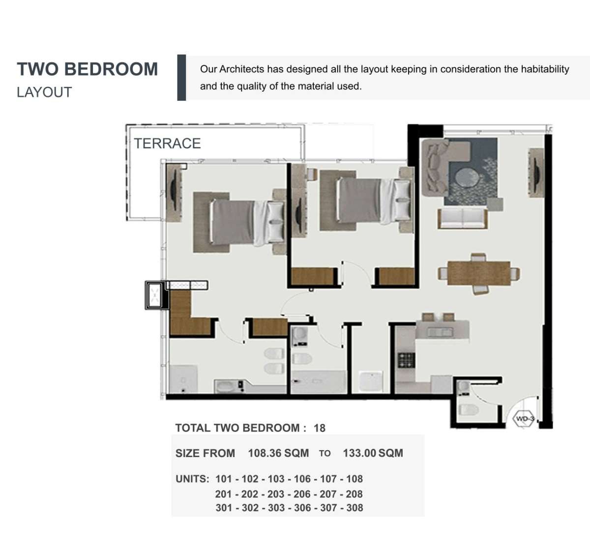 Units 101 to 108, 201 to 208, 301 to 308